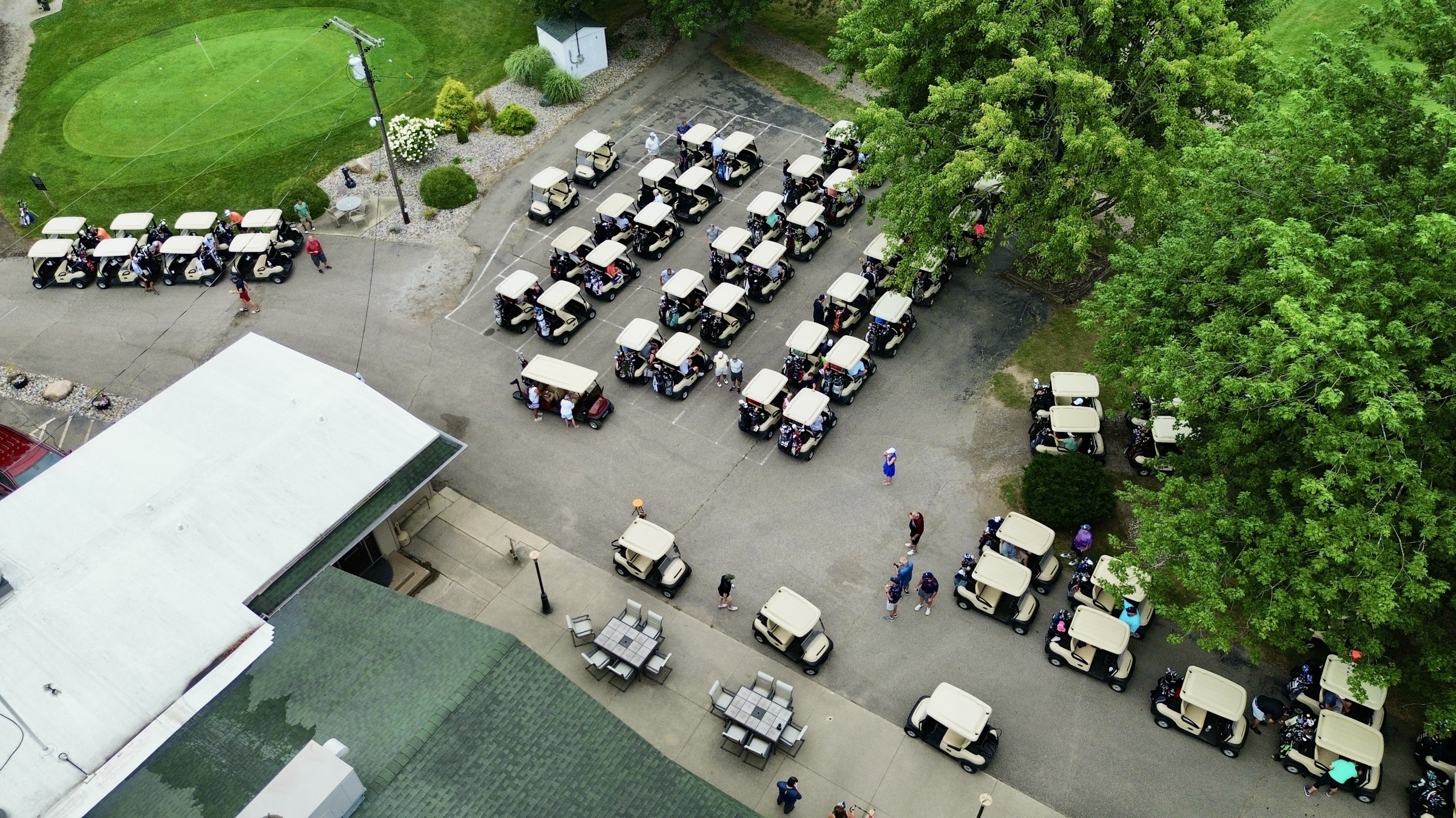 Golf carts lined up for a Dutch Hollow outing